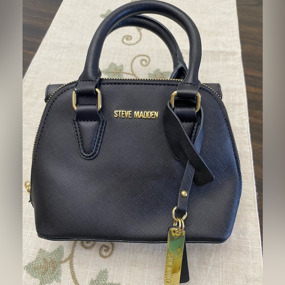 Steve Madden Mini Dome Satchel Bag – Black with Gold Hardware